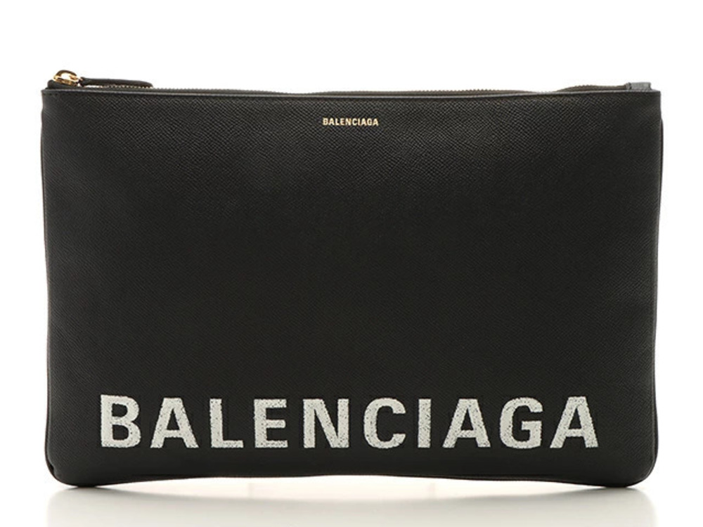 Balenciaga Bill Pouch Clutch Bag Black Leather
